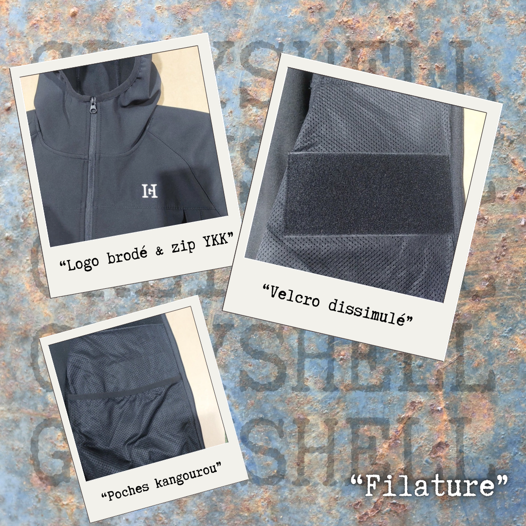 Softshell « FILATURE » black-furtif sans velcro extérieur