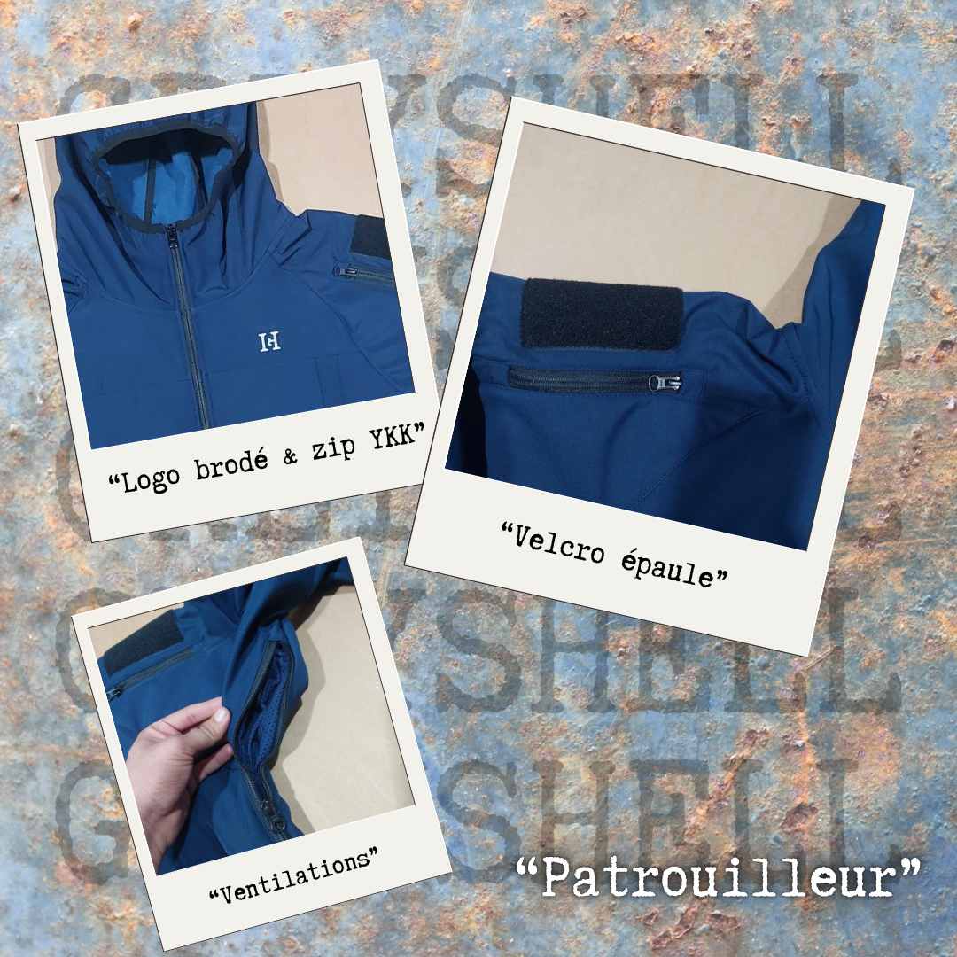 Softshell « PATROUILLEUR » bleu avec  velcro extérieur