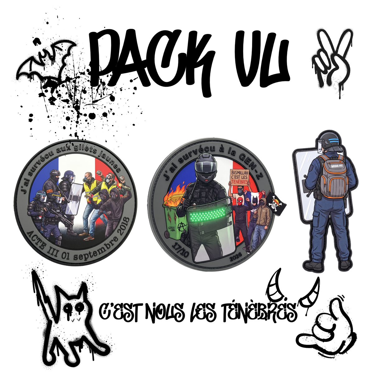 Pack 3 patchs PVC « SURVIVANTS » (GEN-Z + Gilets jaunes + MO-FIT) précommande