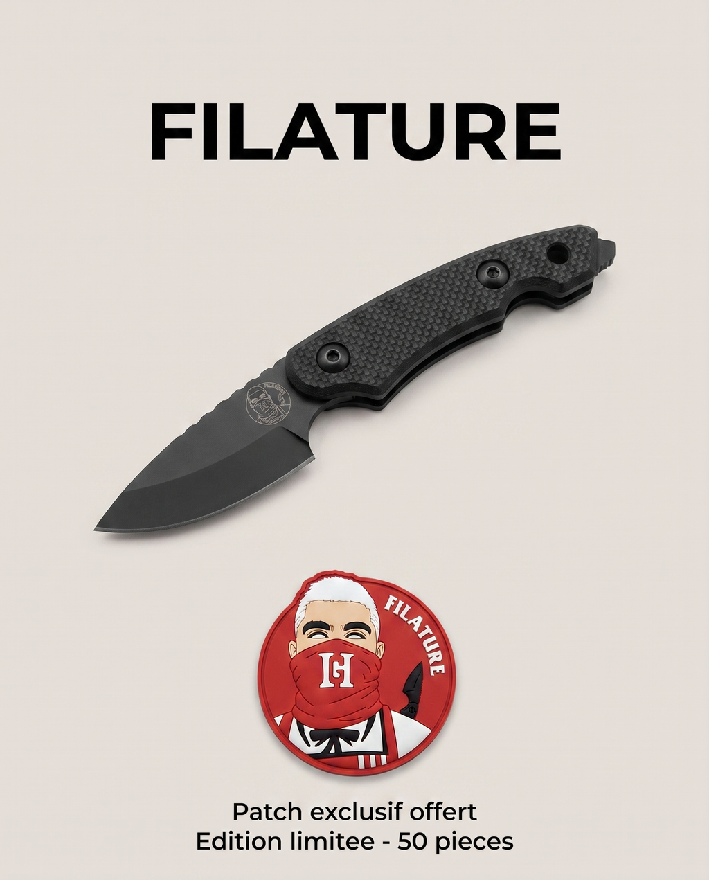 FILATURE, couteau HOMME-GRIS.FR, visuel alternatif avec patch